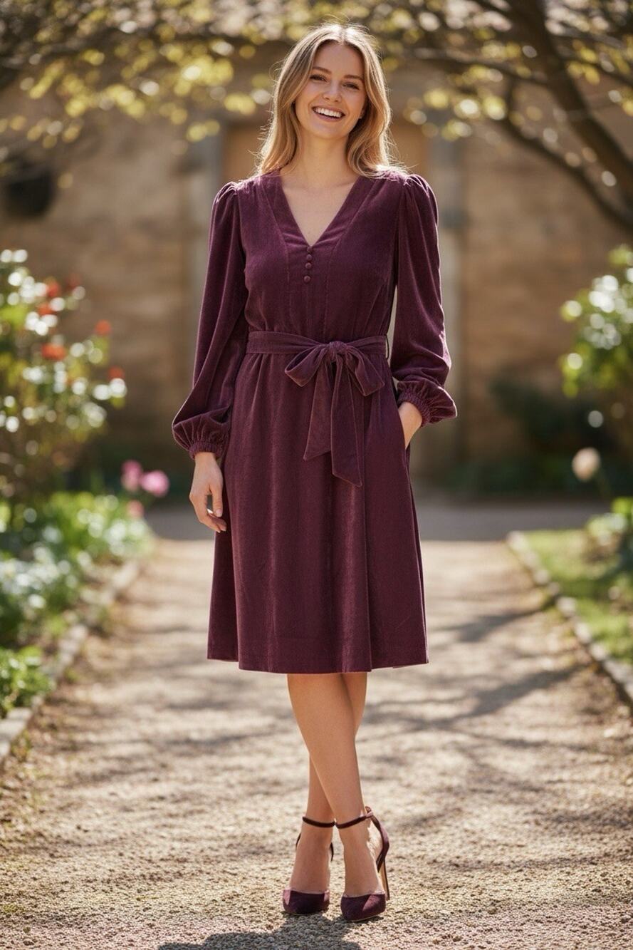 UNTUCKit Women's Mickie Dress Purple Velvet Long Sleeve Size Large Preppy Party
